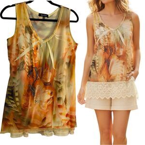 B.L.E.U. Flowy Y2K Tank Top with Rhinestone and Lace Details